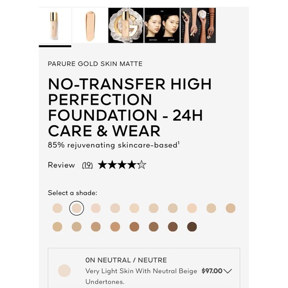 Guerlain Parure Gold Skin foundation 0N - Picture 2 of 6